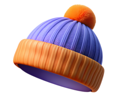 3d tricoté chapeau dans violet et Orange avec pom pom, parfait pour hiver mode, confortable et élégant bonnet pour Extérieur activités, idéal pour du froid temps accessoires png