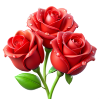 Beautiful 3d red roses with dewdrops, perfect for romantic designs, valentine's day, greeting cards, floral arrangements, and nature-themed projects png