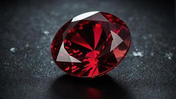 Precious ruby stone with a deep and rich red color with its facets catching and reflecting the light photo