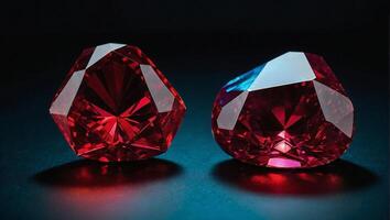 Precious ruby stone with a deep and rich red color with its facets catching and reflecting the light photo