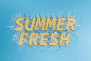 Summer Fresh Text Bursting Through Ice Splash on Blue Background photo