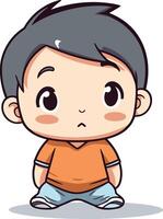 Cute little boy in orange t-shirt. vector