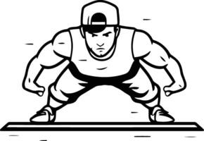 illustration of a male athlete doing push-ups on the floor. vector