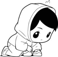 Cute little boy in a white coat with a hood vector