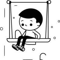 Cute little boy swinging on a swing. flat design. vector