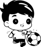 linda chico con fútbol pelota en dibujos animados estilo. vector