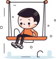 Cute little boy swinging on a swing. flat design. vector