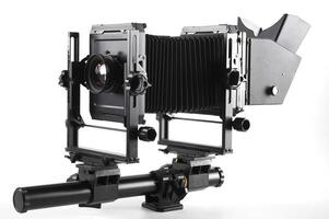 Large format camera front taken from the side. photo