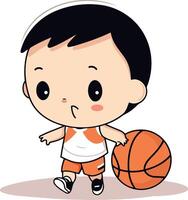 Cute little boy playing basketball. Cartoon illustration isolated on white background. vector