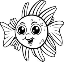 Cute black and white illustration of a smiling sunfish. vector