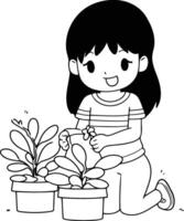 Illustration of a Cute Girl Posing with a Plant in a Pot vector