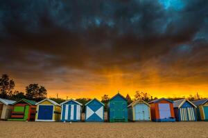 Colorful Beach House at sunrise in Brighton Beach Melbourne photo