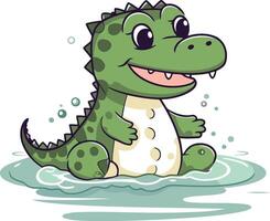 Cute crocodile in water. Cartoon illustration. Cute crocodile. vector