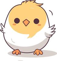 Cute little chicken on white background in cartoon style. vector