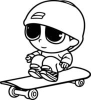 Cute little boy in a helmet and skateboard. vector