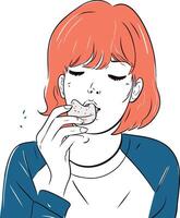 Girl eating a piece of pizza of a girl eating a piece of pizza. vector