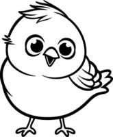 Black and White Cartoon Illustration of Cute Little Bird Character for Coloring Book vector