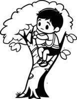 Boy climbing a tree of a boy climbing a tree. vector