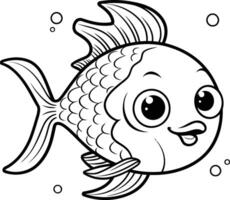 negro y blanco dibujos animados ilustración de linda pescado animal personaje colorante libro vector