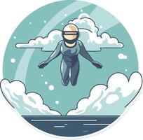 illustration of a skydiver jumping over the water in flat style. vector