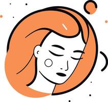 illustration of a woman's face with closed eyes. Line art style. vector