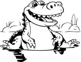 Cartoon crocodile on the background of the pond vector