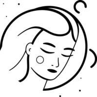 illustration of a woman's face with closed eyes. Line art style. vector