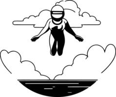 illustration of a skydiver jumping over the water in flat style. vector