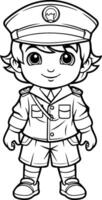 Coloring book for children Boy in police uniform policeman vector