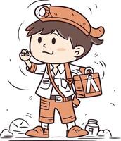 Cartoon boy scout with a map and a backpack. vector