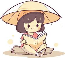 Illustration of a Cute Girl Reading a Book While Sitting on the Floor vector