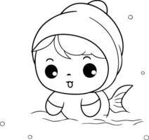 Cute little boy swimming in the sea design. vector