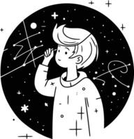 Astronaut girl in outer space in flat style. vector