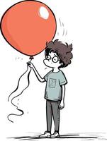 ilustración de un chico participación un naranja globo en su mano. vector