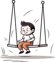 Boy swinging on a swing in a flat style. vector