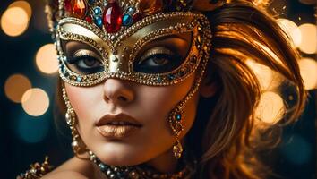 Portrait of a chic woman in a carnival mask photo