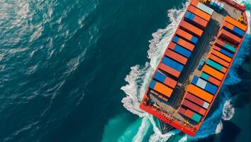 cargo ship with containers in a beautiful ocean, aero photo