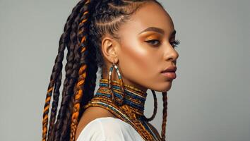 Portrait of a chic African American girl with dreadlocks photo