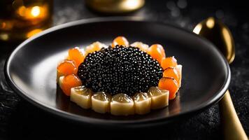 elegante negro caviar en un restaurante foto