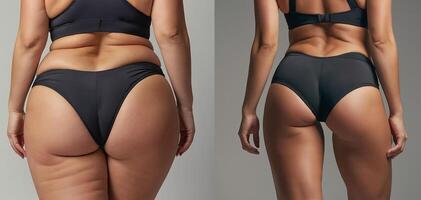 Thigh a woman in panties before and after weight loss photo