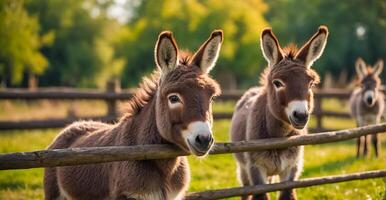 Cute donkey on a farm in summer photo