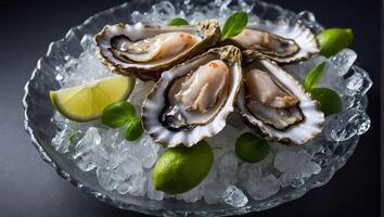 fresh oysters on ice luxury photo