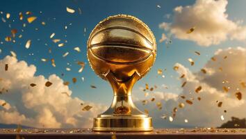 Golden trophy cup winner basketball ball photo