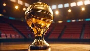 Golden trophy cup winner basketball ball photo