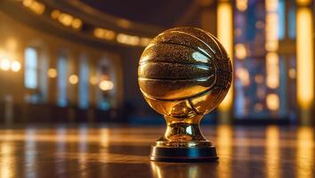 Golden trophy cup winner basketball ball photo