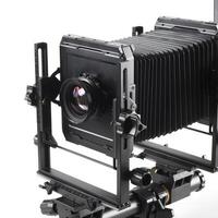 Large format camera front taken from the side. photo