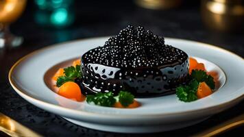 elegante negro caviar en un restaurante foto