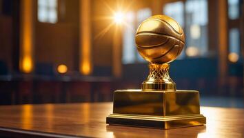 Golden trophy cup winner basketball ball photo