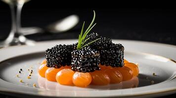 elegante negro caviar en un restaurante foto