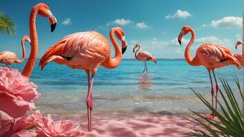 Gorgeous pink flamingo in summer photo